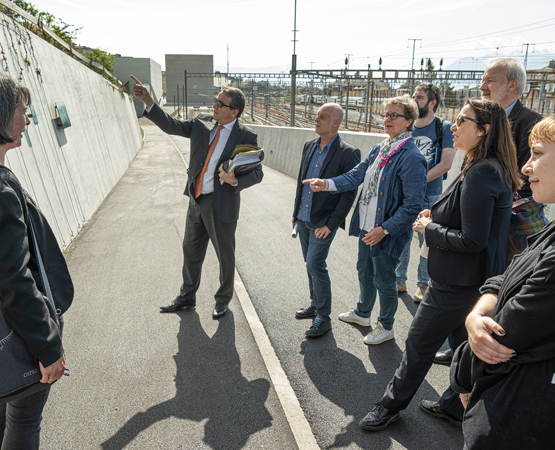 Inauguration, le 13 mai, de la rampe de mobilité douce végétalisée reliant la place de la Gare à l’avenue Marc-Dufour. ARC Jean-Bernard Sieber